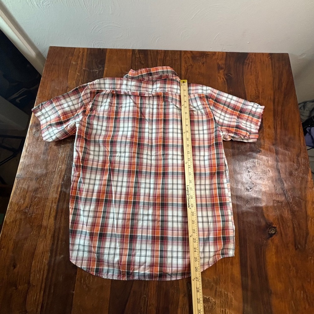 Eddie Bauer Mens M Classic Fit Short Sleeve Plaid Button Up Shirt Orange Red - Picture 8 of 8